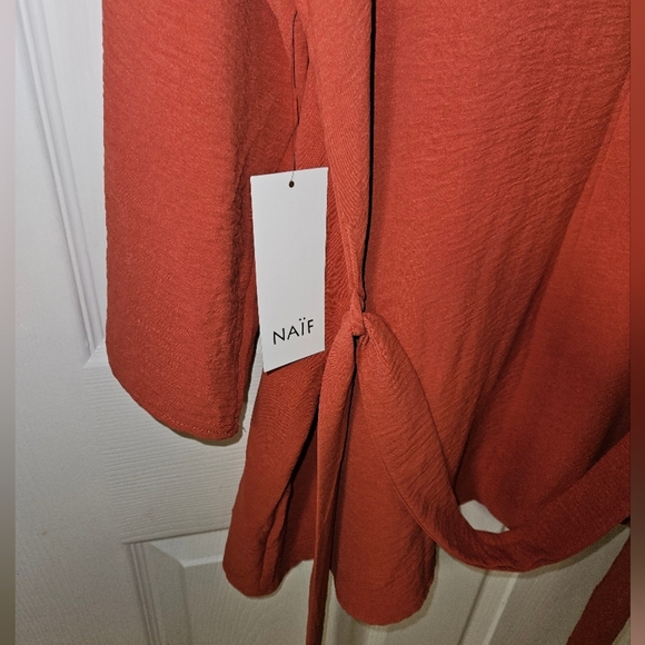 Naif Womens Rustic Red Orange Open Front Blouse with Relaxed Fit & Belt Large - Picture 4 of 15